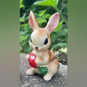 Vintage Josef Originals Bunny Rabbit Easter Figurine with Vegetable Radish
